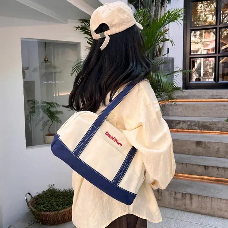 Women'S Casual Canvas Tote Bag, Large Capacity Shoulder Bag with Letters, Luxurious Oversized Shopping Bag, Perfect Gift for Girls