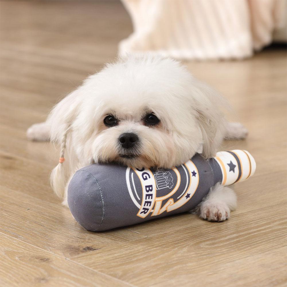 Beer Bottle Squeaky Dog Toy Wine Bottle Plush Dog Toy Interactive Squeaky Dog Chew Toy Soft Beer Bottle Shape Toy Pet Supplies