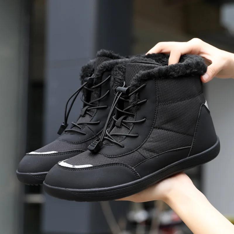Fashion Women's Winter Snow Boots Fur Lined Barefoot Boots Wide Toe Box Ankle Booties Walking Boots Outdoor With Plush Cotton Shoes