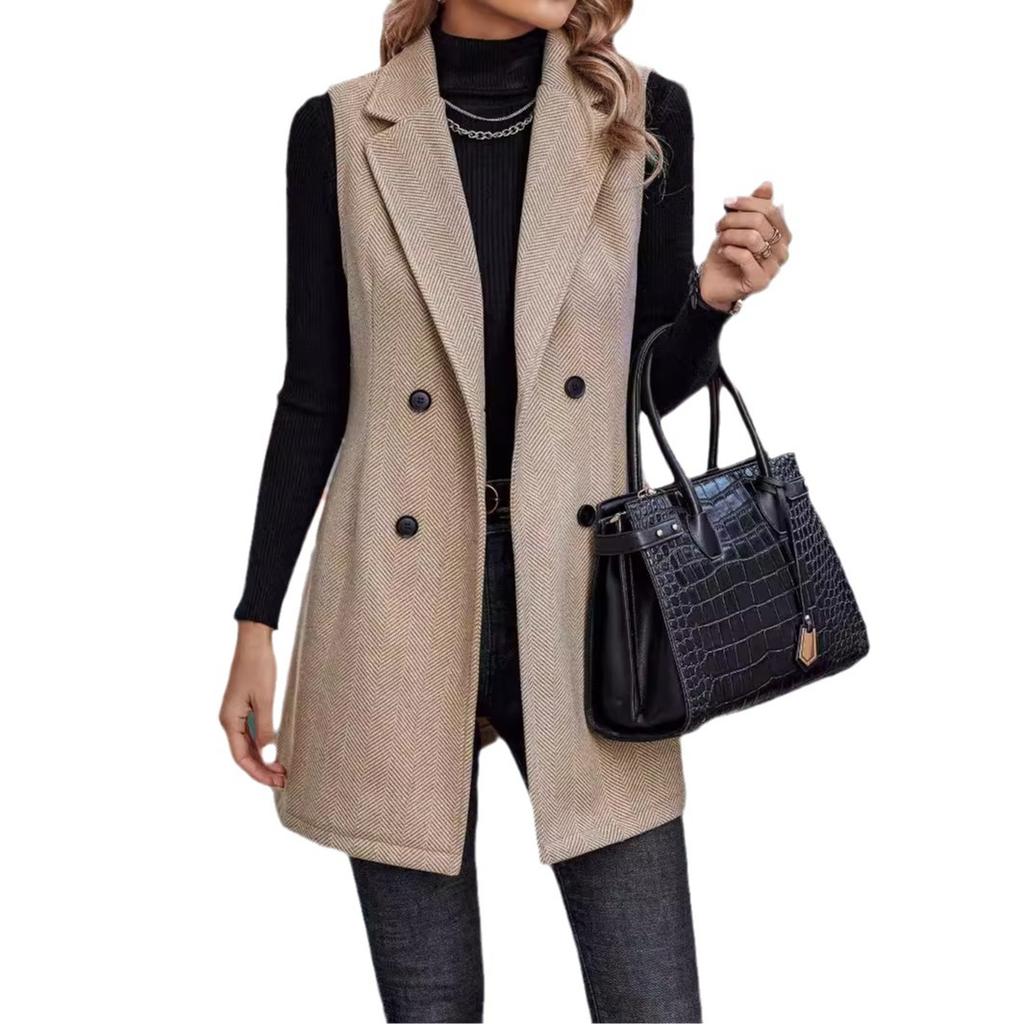 Women's Sleeveless Double Breasted Blazer Vest, Casual Slim Fit Suit Vest, Office Wear Tops