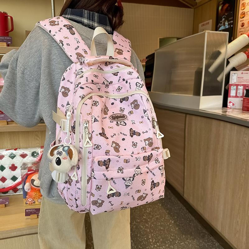 Junior High School Student Backpack Light Bear Print Elementary School Student Large-capacity School Bag Girl Cute Backpack Japanese Ins