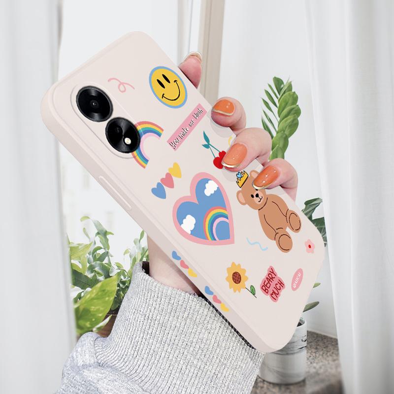Cartoon Colorful Pattern Printing Phone Case Square Liquid Silicone TPU Full Cover Camera Shockproof Protection Cover for OPPO Reno Realme