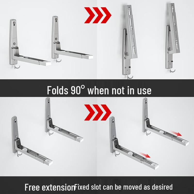 Extendable 304 Stainless Steel Wall-Mounted Microwave Oven Shelf with Hooks