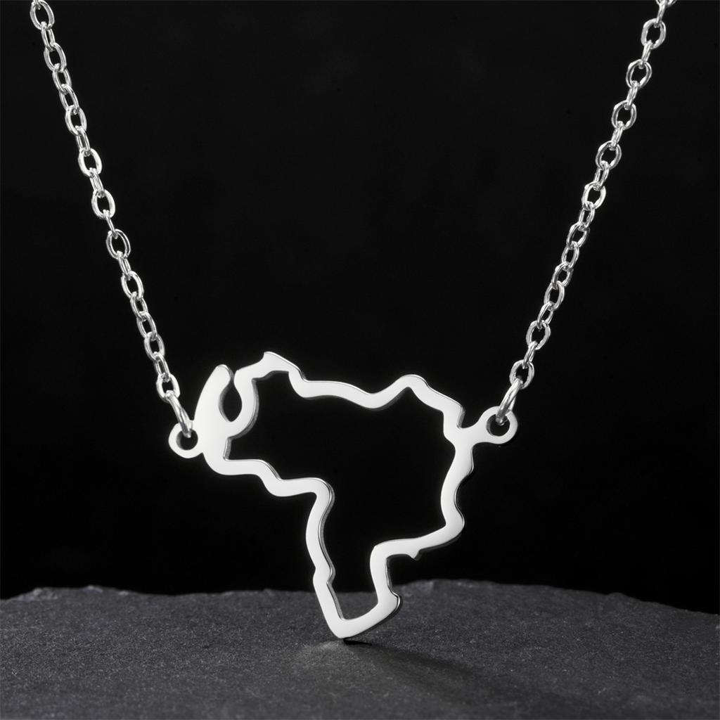 Hollow Venezuela Map Necklace for Women Men Stainless Steel Fashion Venezuelan Pendant Choker Patriotic Jewelry Gifts