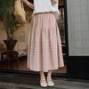 Johnature Women Patchwork Skirts Elastic Waist Solid Color Cloths Spring Casual Skirts