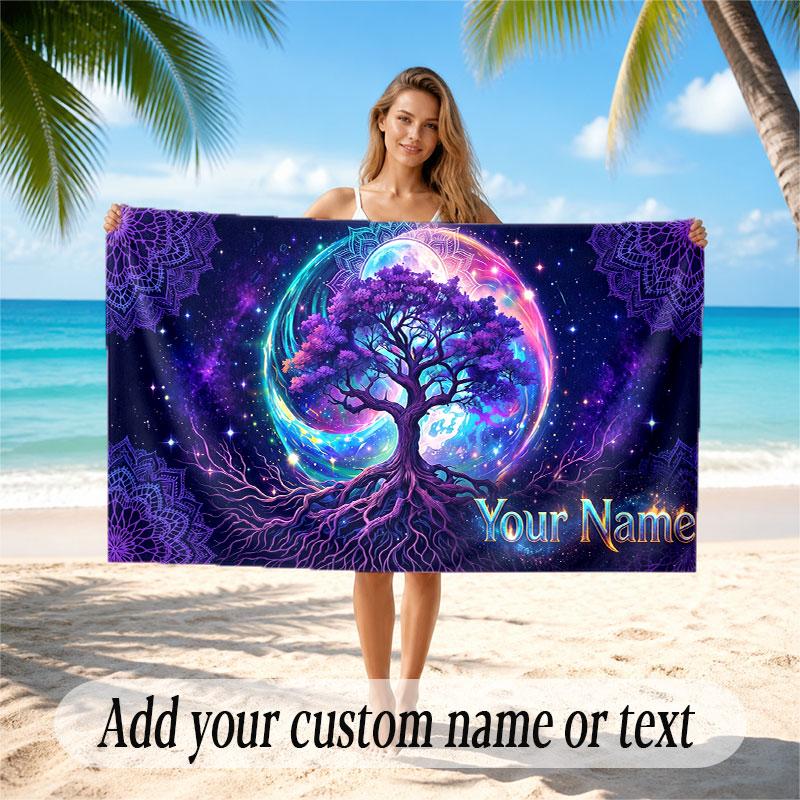 Tree of Life Theme Beach Towel Personalized Custom Name & Text Soft Quick Dry Beach Towel for Swimming Travel