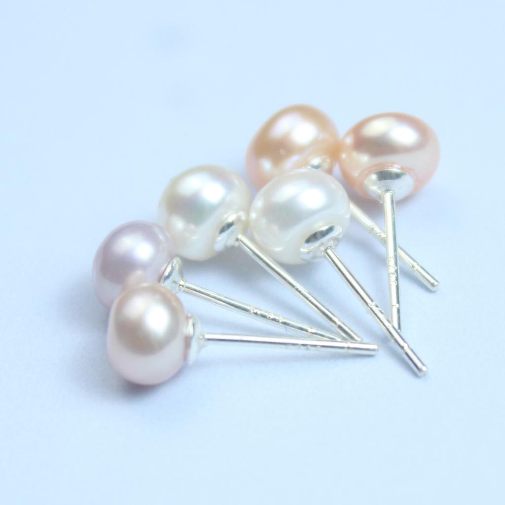 Real 925 Silver Earrings Natural Freshwater Pearl Stud Errings Jewelry for Women Fashion Birthday Gift