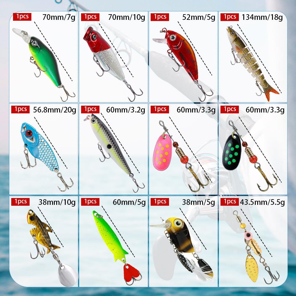 Metal 12 Luya Bait Blind Box Set Hooks Mino Rotating Sequin Multi-section Fish 230g Full Water System for Carp Bass Marlin Lake
