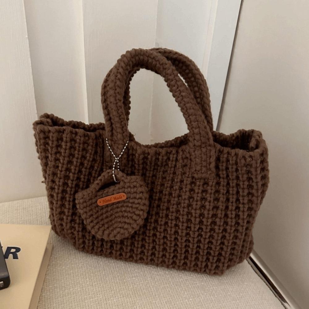 Fashion Solid Color Handwoven Bag Elegant Handmade Crochet Handbag Large Capacity Vintage Woven Bag Women Use