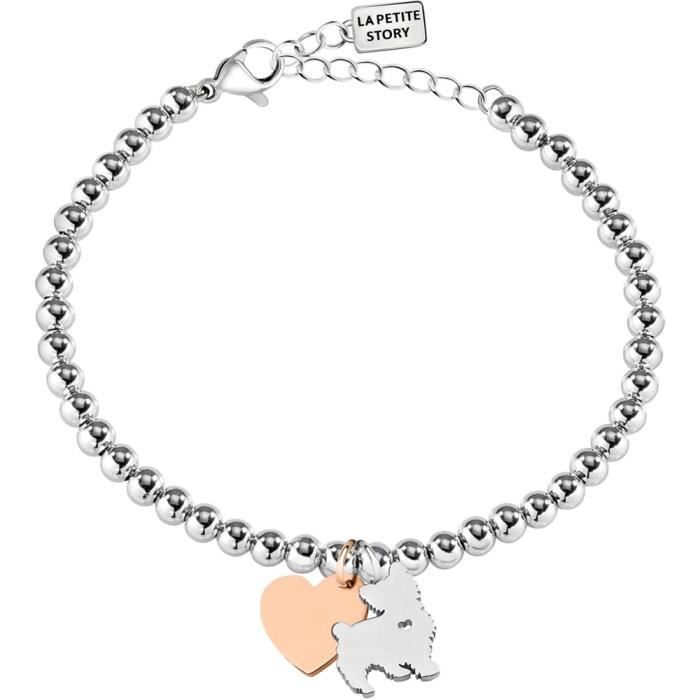 Bracelet La Petite histoire LPS05AQI05 Collection Dog & Kitty balles en acier inoxydable coeur du Yorkshire