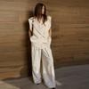 Fashion Women's Stripe Vest Trouser Suits Sleeveless Turn-Down Collar Lady Set 2025 Spring Summer Casual 2 Pieces Set Women