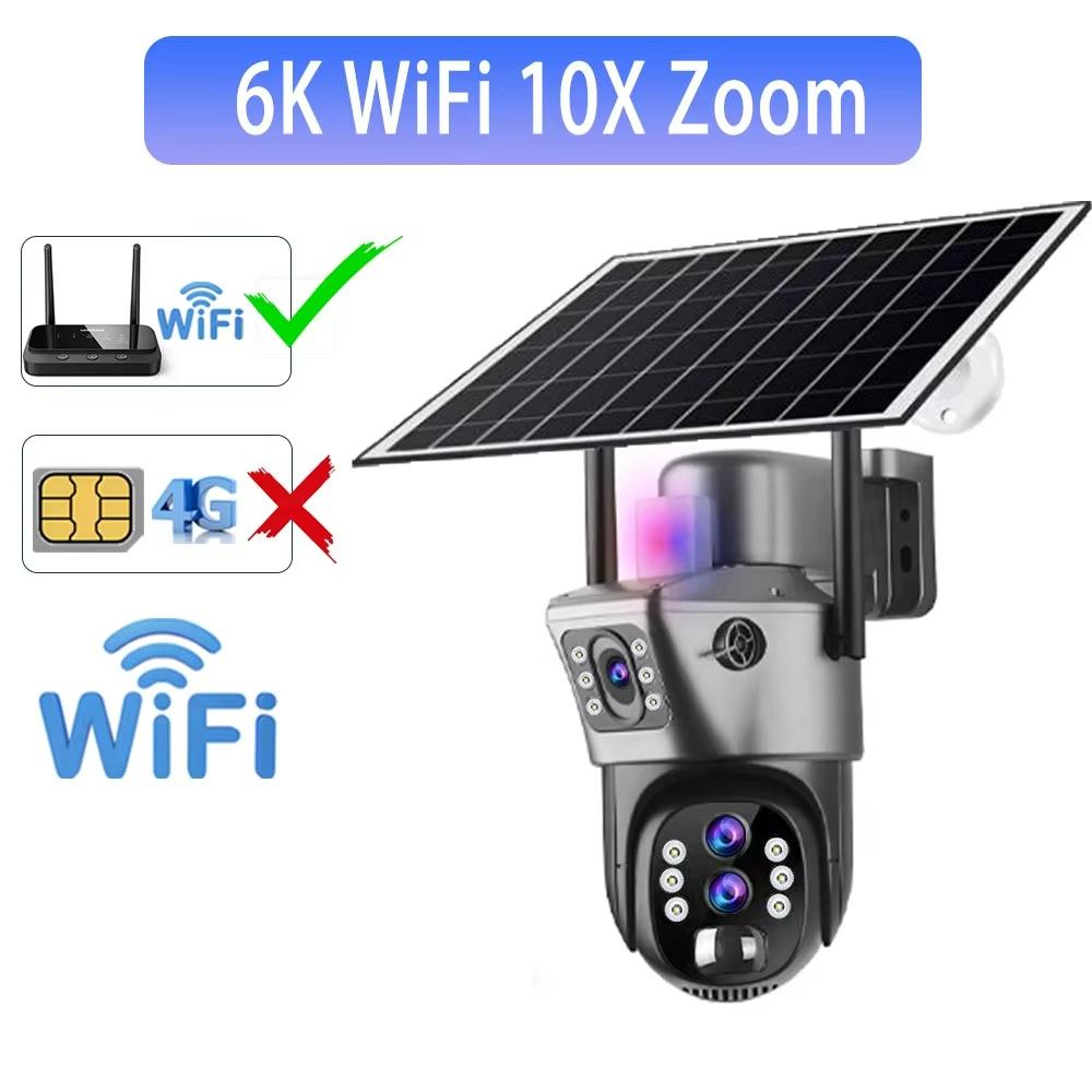 

LS VISION Solar Outdoor Surveillance Camera 4G Sim 6K 12MP Three Lens 10 Digital Zoom Wireless Cctv PTZ IP66 Security Solar Panel Cameras WiFi 10XZoom No Card