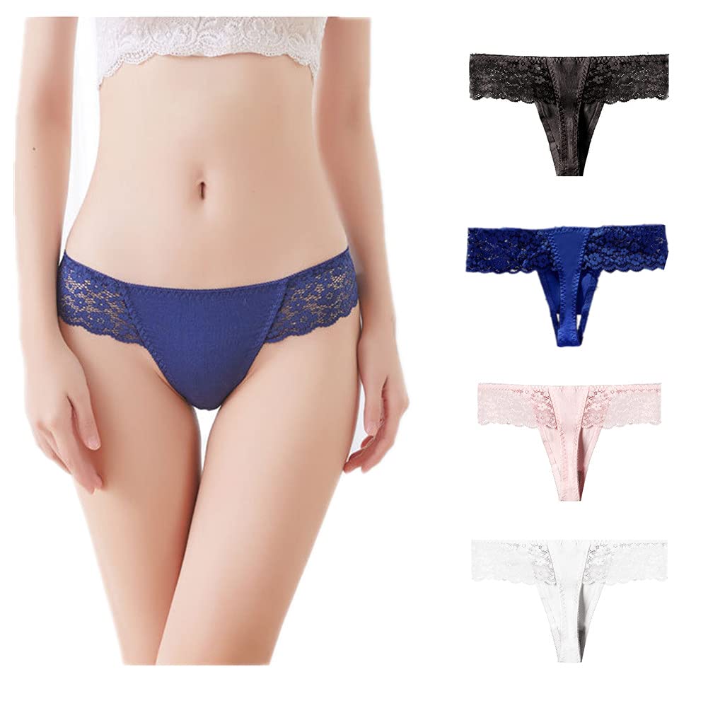 HINICE Honey Lace Set of 4 Women's T-Back Panties, 100% Cotton, Opaque, Stress-Free Wear, (XL, G036)
