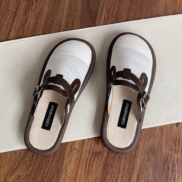 Boken shoes summer breathable mesh shoes one foot pedal linen bag head half slippers women wear lazy cool slippers in summer