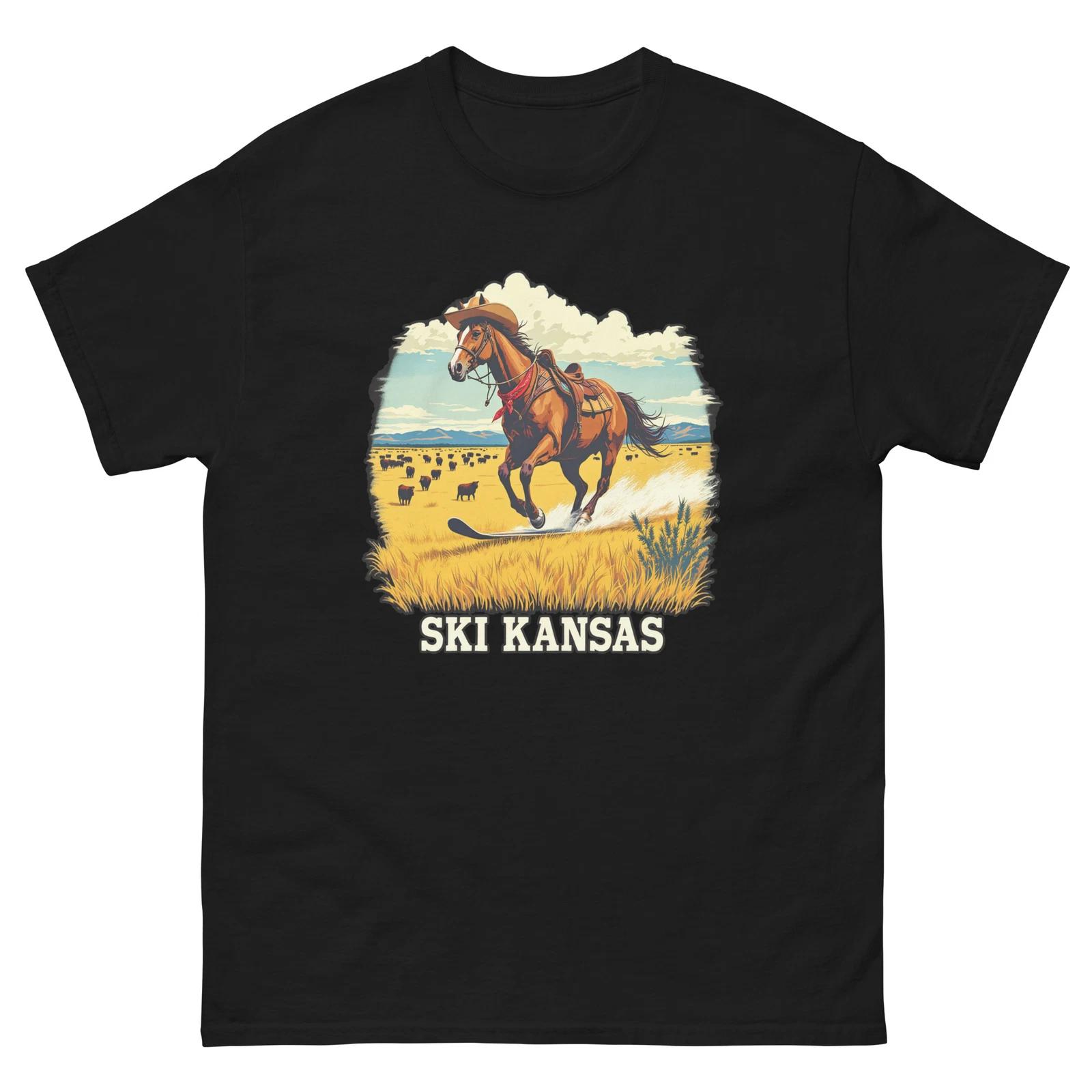 Ski Kansas Horse Skiing Skier Animal T-Shirt XL
