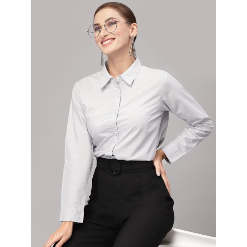Style Quotient Women Solid Grey Polycotton Regular Formal Shirt