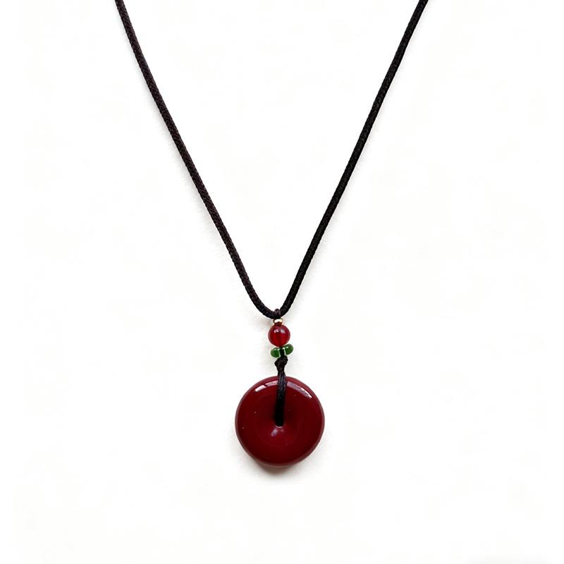 Imperial Purple Peace Buckle Cinnabar Necklace, Unisex Guardian God Pendant