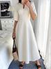 2026 French Casual Solid Color Holiday Dress - Women's Long & Short Sleeve Spring/Summer