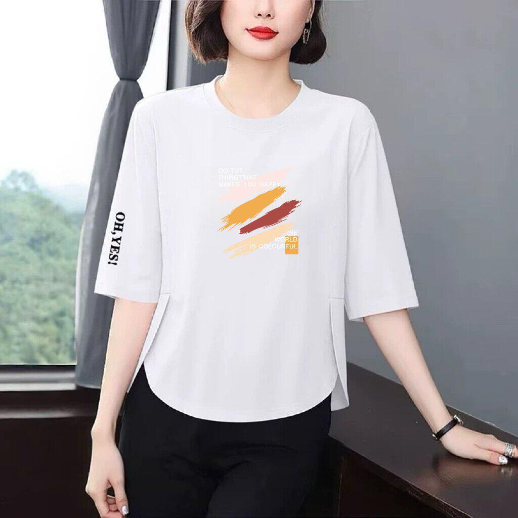 

Trendy Loose-Fit Printed T-Shirt with 3/4 Sleeves for Women 50+ XL