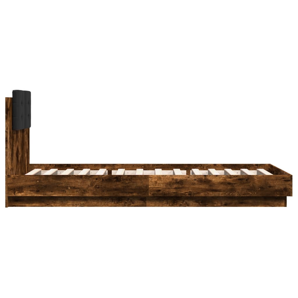 Vidaxl Rama Łóżka Z Wezgłowiem I Led, Przydymiony Dąb, 100X200 Cm