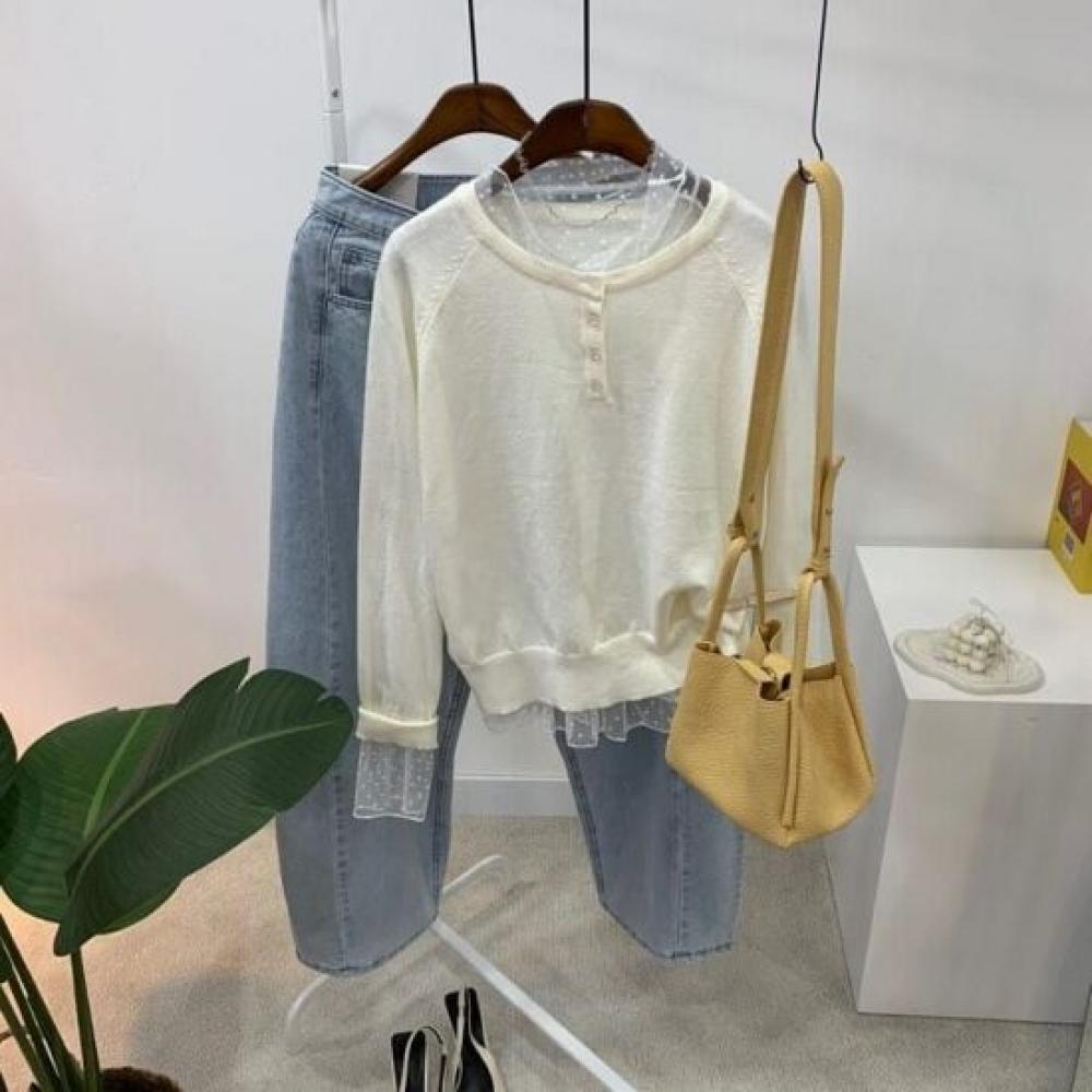 C S In The Room Hiru Button baSiC Raglan Long Sleeve Knit 4 Color
