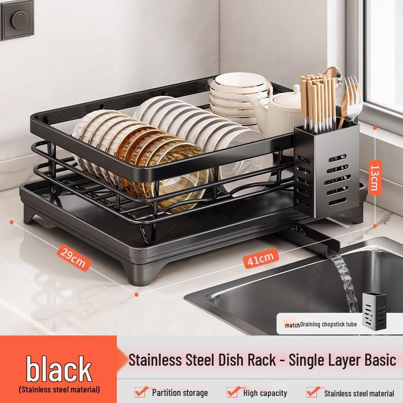 Stainless Steel Double Layer Dish Rack: Drains Bowls, Plates, and Chopsticks