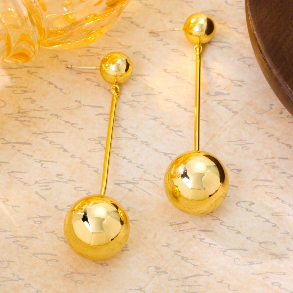 Style Minimalist Metal Ball Exaggerated High-end Long Earrings With Feel Tassel Women