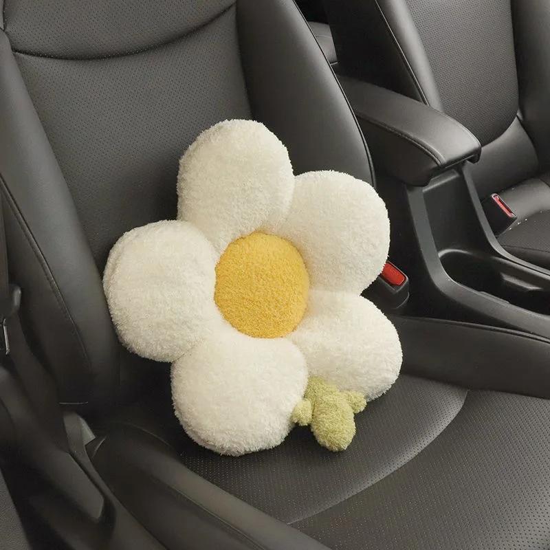 Cute Flower Car Headrest Pillow Neck And Waist Support Lumbar Support Auto Decoration Cushion Kawaii Car Accessories