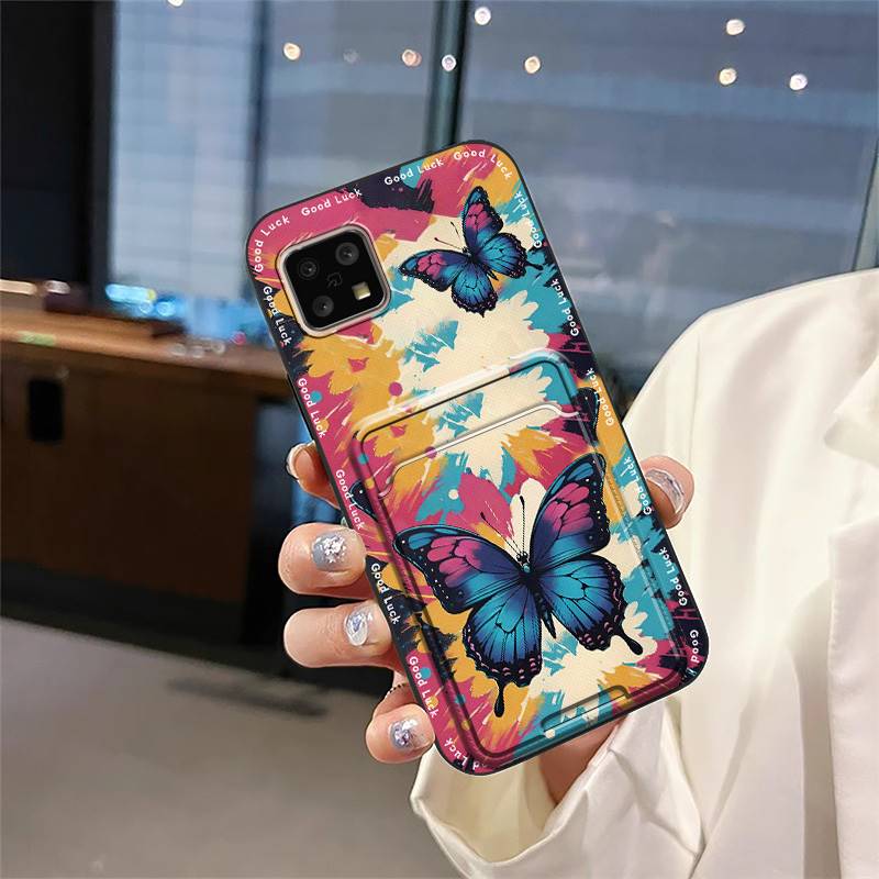 Silicone Cute Phone Case For Sharp Aquos Sense4 4G/Sense 5G Shockproof Back Cover Protective Durable Card Slot Graffiti