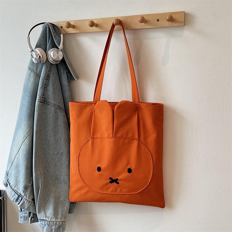 Student Cartoon Shoulder Bag Women's Large Capacity Solid Color Tote Bag