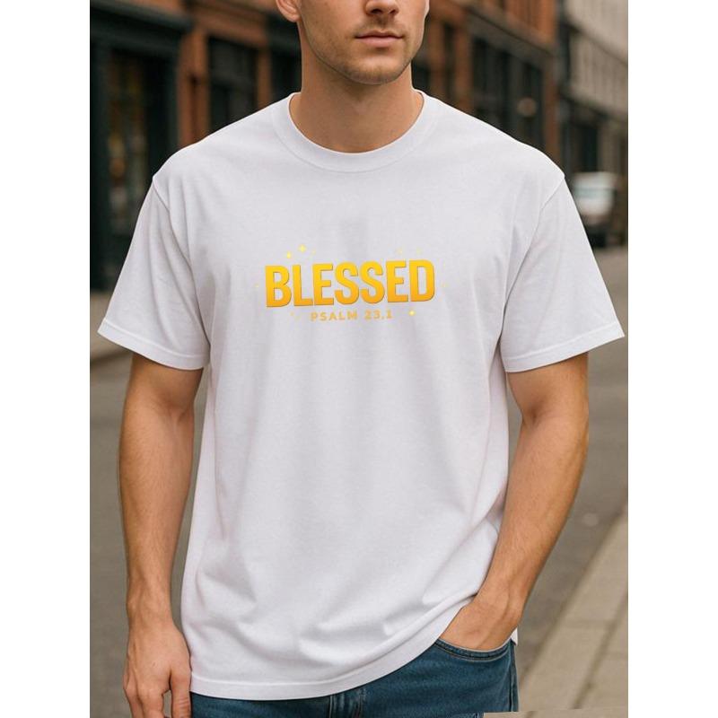 

European sizes Men S Religious Belief Text Print T-Shirt | Easy and Fashionable, Spring New Release, Casual Weekend Wear, Crew Neck 4XL