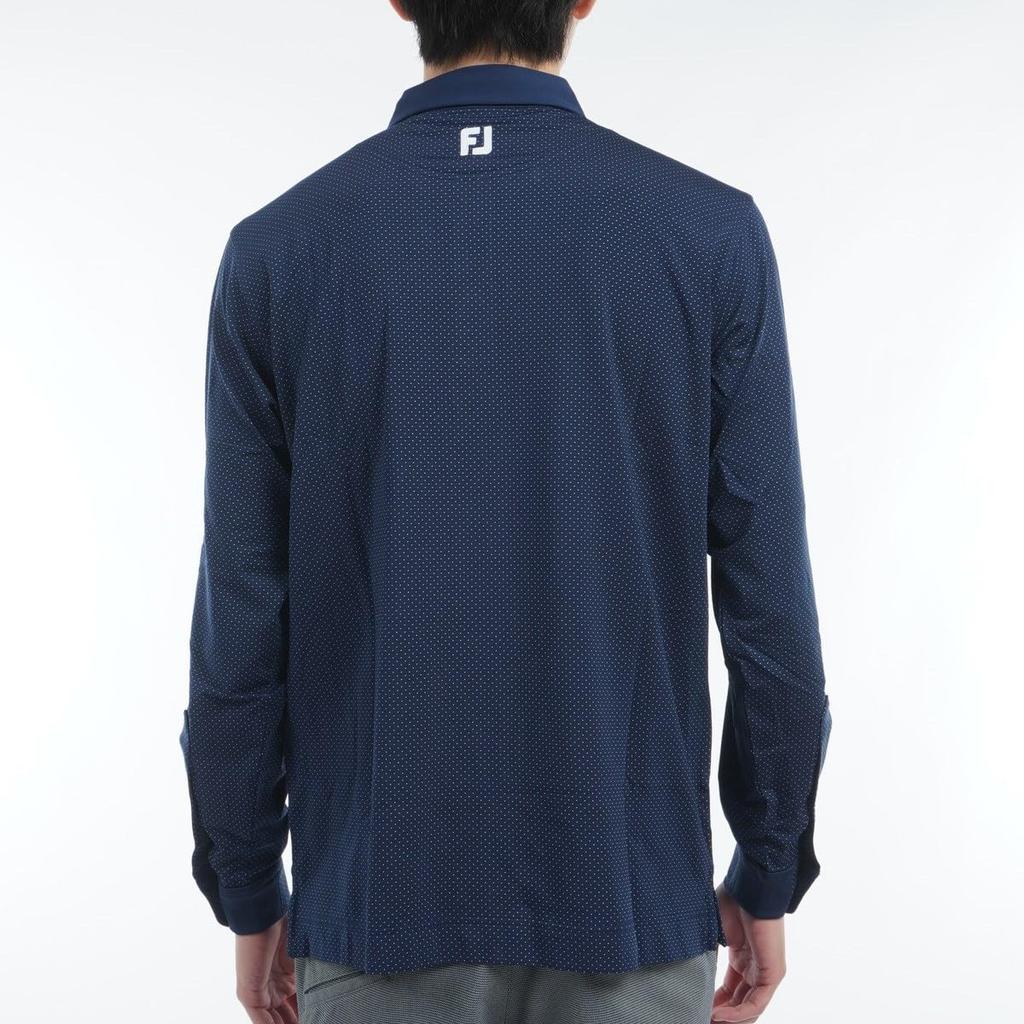 FootJoy Men's Dot Jacquard Long Sleeve Shirt, Navy, Size M (FJ-F24-S15, 32092-M)