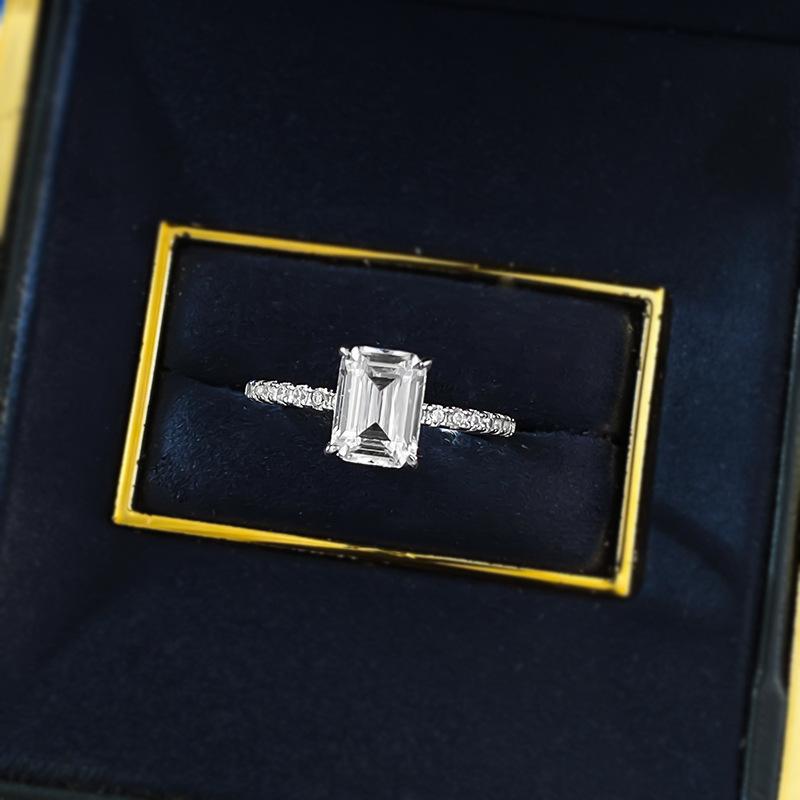 Rechteck Klein Zuckerwürfel 6 * 8 Ring Hochkohlenstoff-Diamantring Damen Schlicht