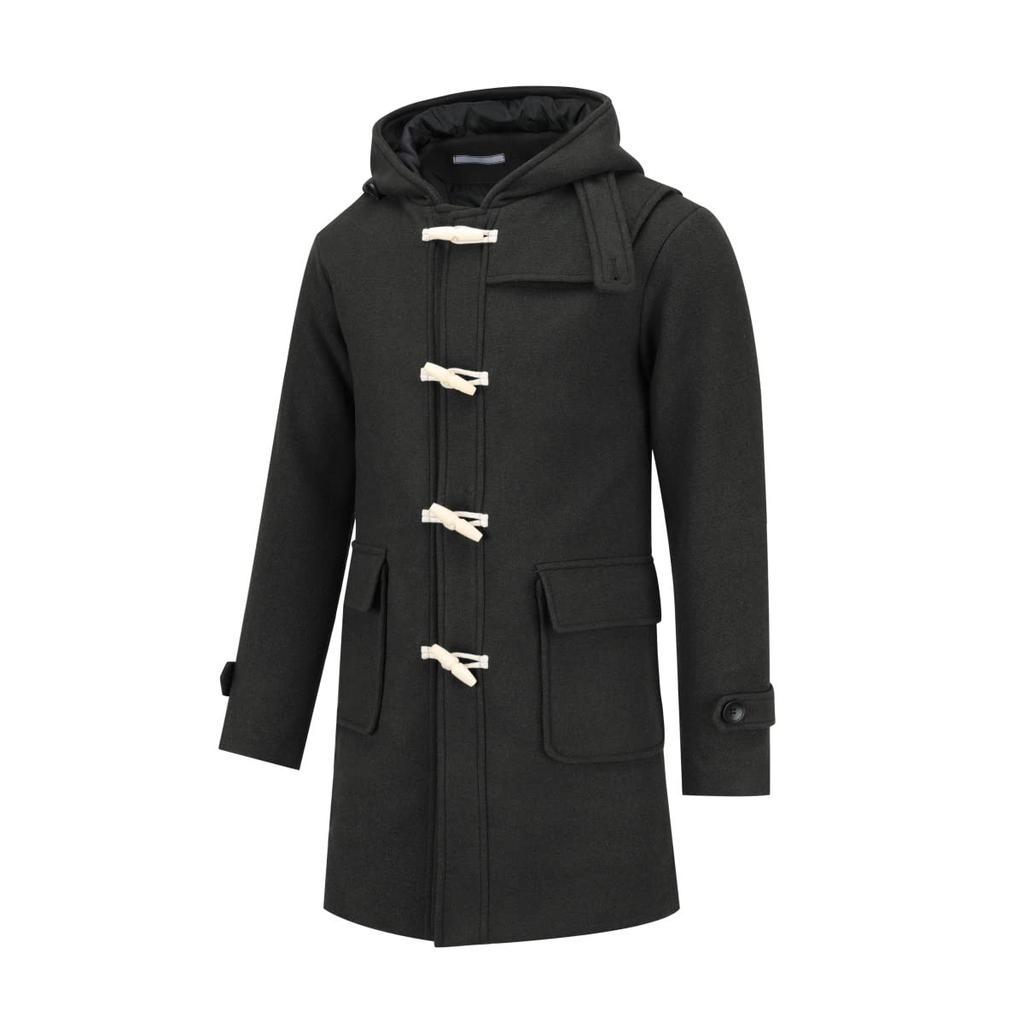 FOMANSH Long Duffle Coat with Hood and Cold Weather and Plus Sizes Men's Hat, Windproof,