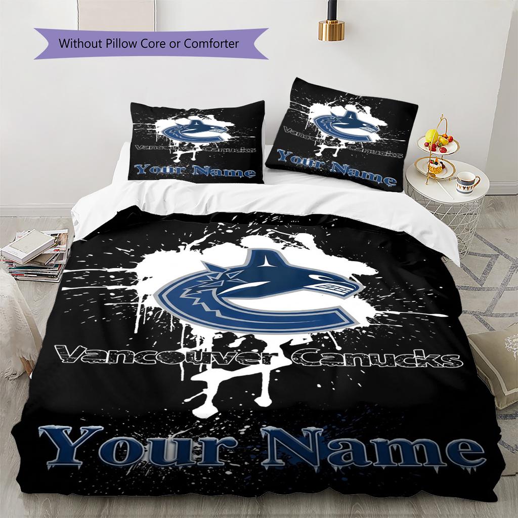 Name Custom Vancouver Canucks Pattern Bedding Set Quilt Cover Pillowcase Home Decor Gift (1 * Duvet Cover + 2 * Pillowcase, Without Core)