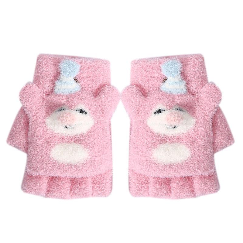 Nouveaux gants thermiques pour enfants raton laveur de dessin animé hiver protection contre le froid épaissis petite fille écriture demi-doigts rabattables cinq doigts