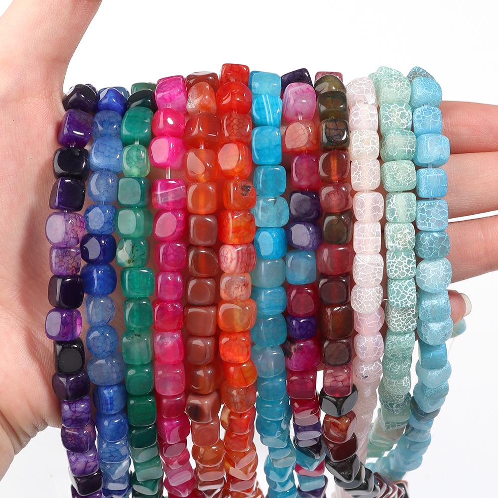 Natural Stone Square Beads 8mm Striped Agate Tube Stone Loose Spacer Beads For Jewelry Making Accessories DIY Bracelet Keychain