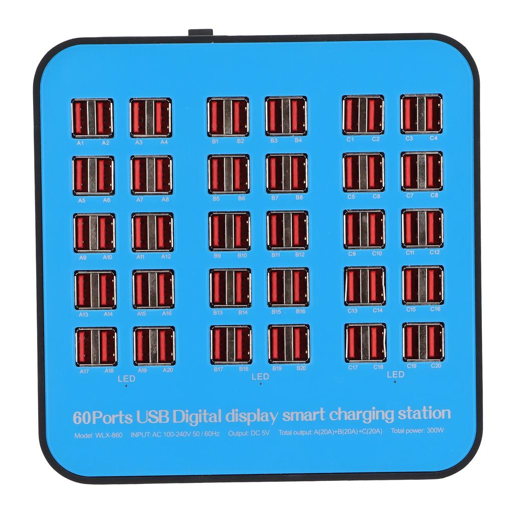 300W 60 Port USB Fast Charging Station Travel Desktop USB Rapid Charger Multi Ports Charging Station 100‑240V