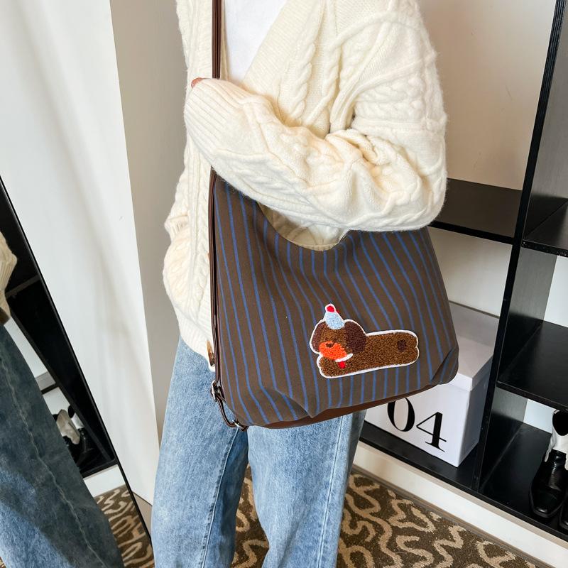 Letter Blue and White Striped Canvas Bag Casual Lazy Wind Large Capacity Shoulder Crossbody Armpit Bag Tote Bag