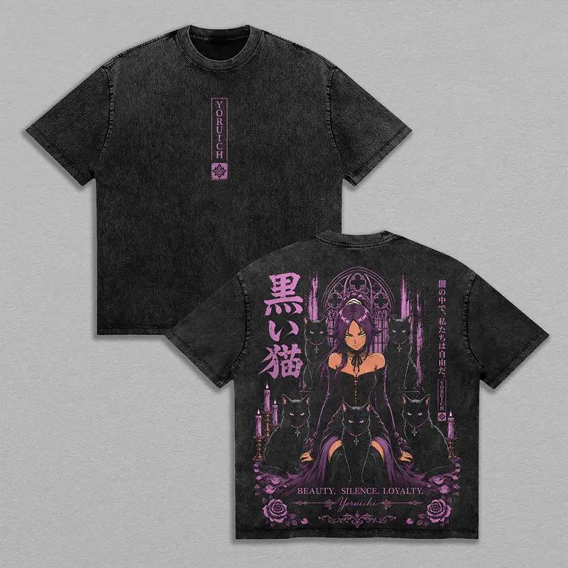 Shihouin Yoruichi BLEACH Anime T-shirt Vintage Washed Oversized T Shirt Men Women Clothing Short Sleeve 100% Cotton Tees Tops