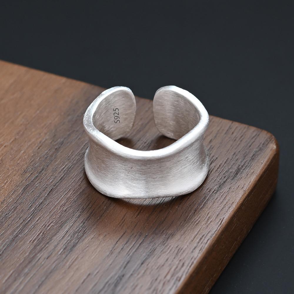 

PANJBJ 925 Sterling Silver Frosted Texture Rings for Women Geometry Design Wide Punk Jewelry Party Gift Wholesale