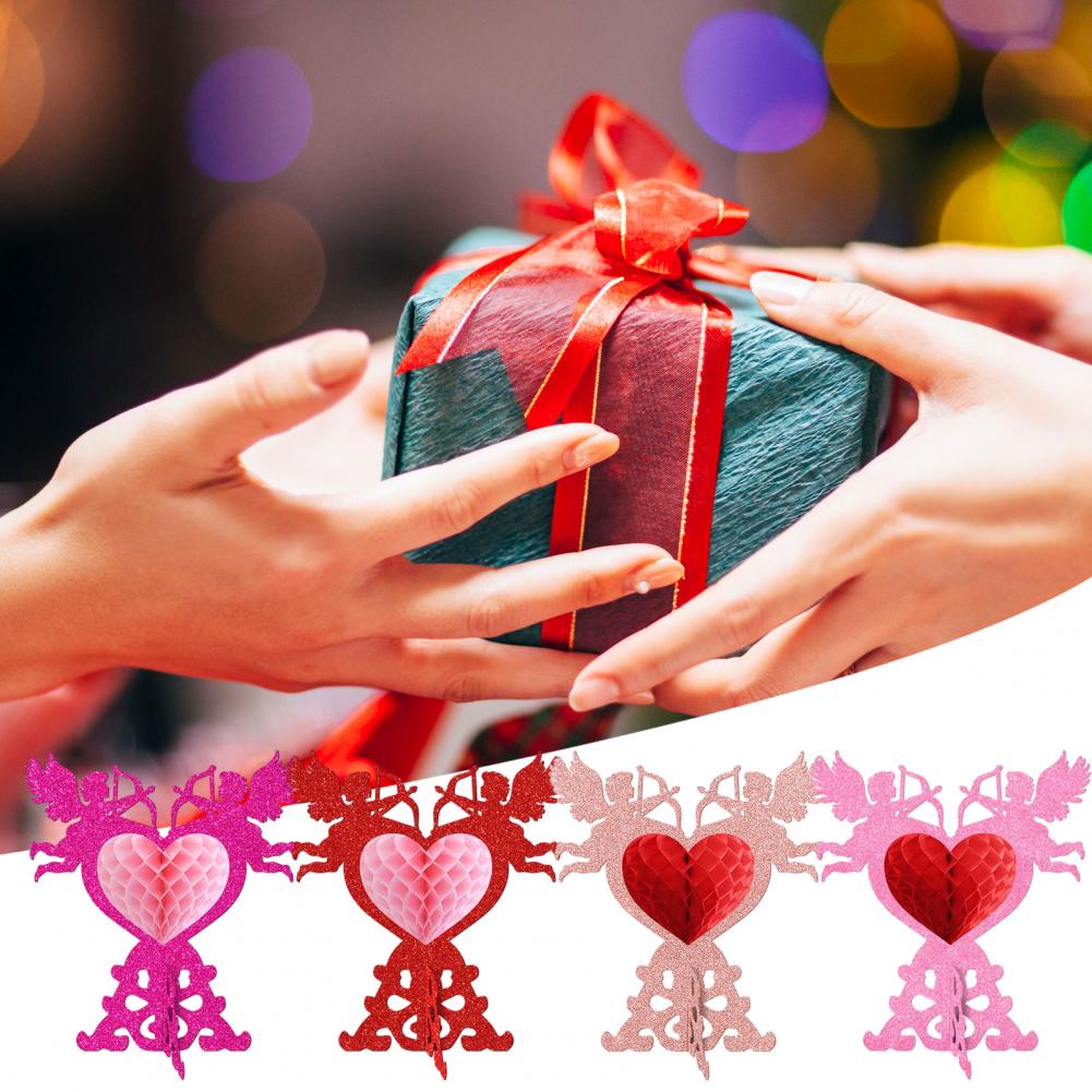3D Papier Glitzer Amor Herzförmige Wabenfiguren zum Abziehen und Aufkleben Mittelstück Festliche Valentinstagsdekoration Herzschild