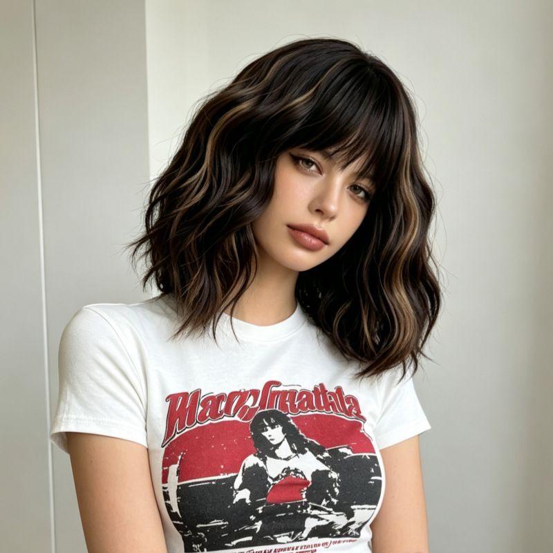 Elegant Bob-Style Women's Wig: Voluminous, Wavy Short Curls with a Matte Silk, Breathable Rose-Patterned Mesh Full-Head Cap