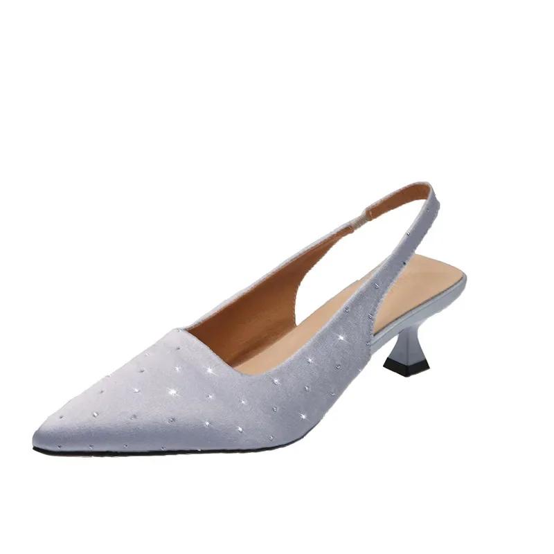 

2025 Новый Стиль Босоножки на Высоком Каблуке с Острым Носком и Морской Солью для Женщин, Туфли-лодочки с Открытой Задней Частью, Модные Универсальные Повседневные Туфли 35