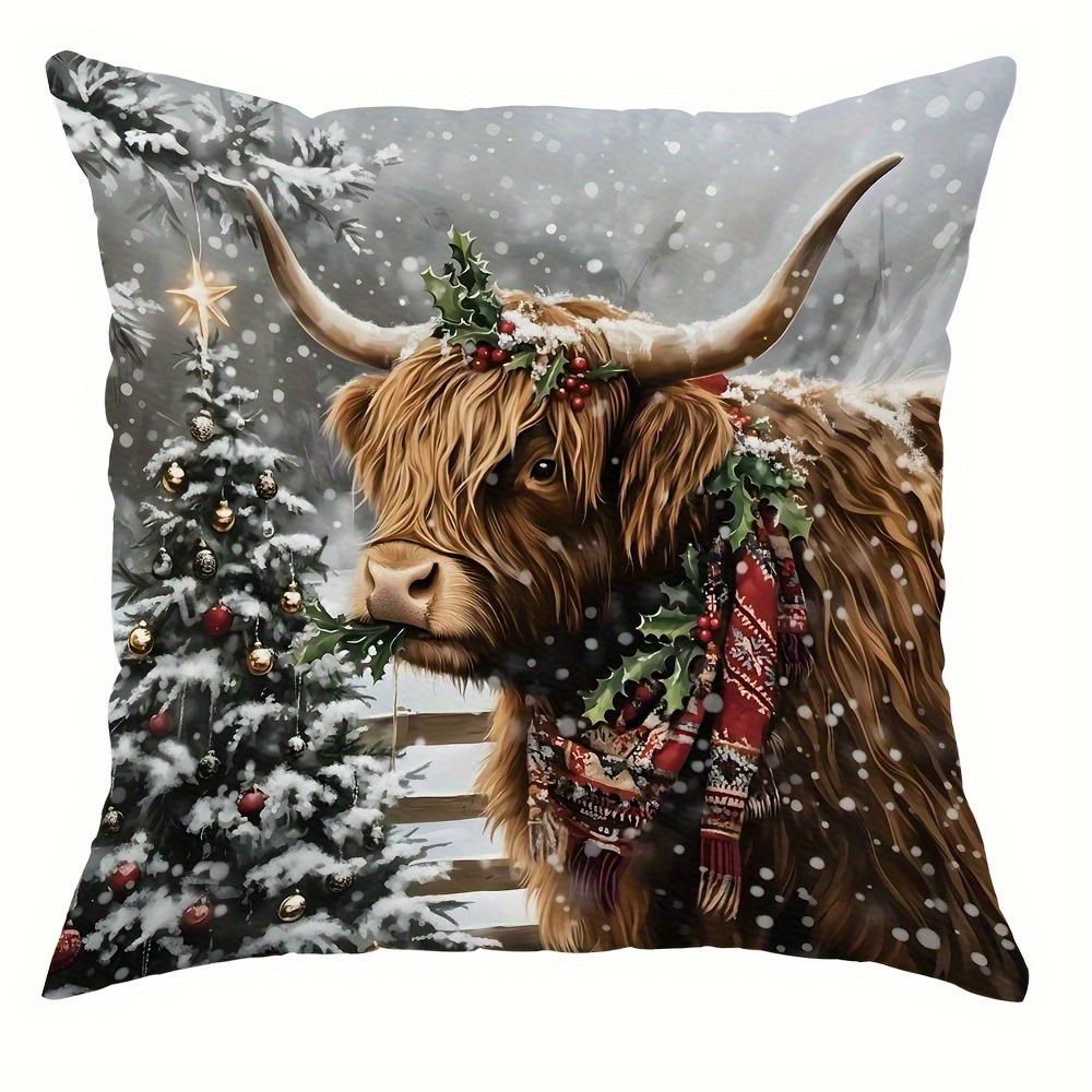 Festive Christmas Pillowcases: Highland Cow & Cozy Cottage Designs for a Magical Holiday! sofas, bedroom pillow covers 18x18Inch