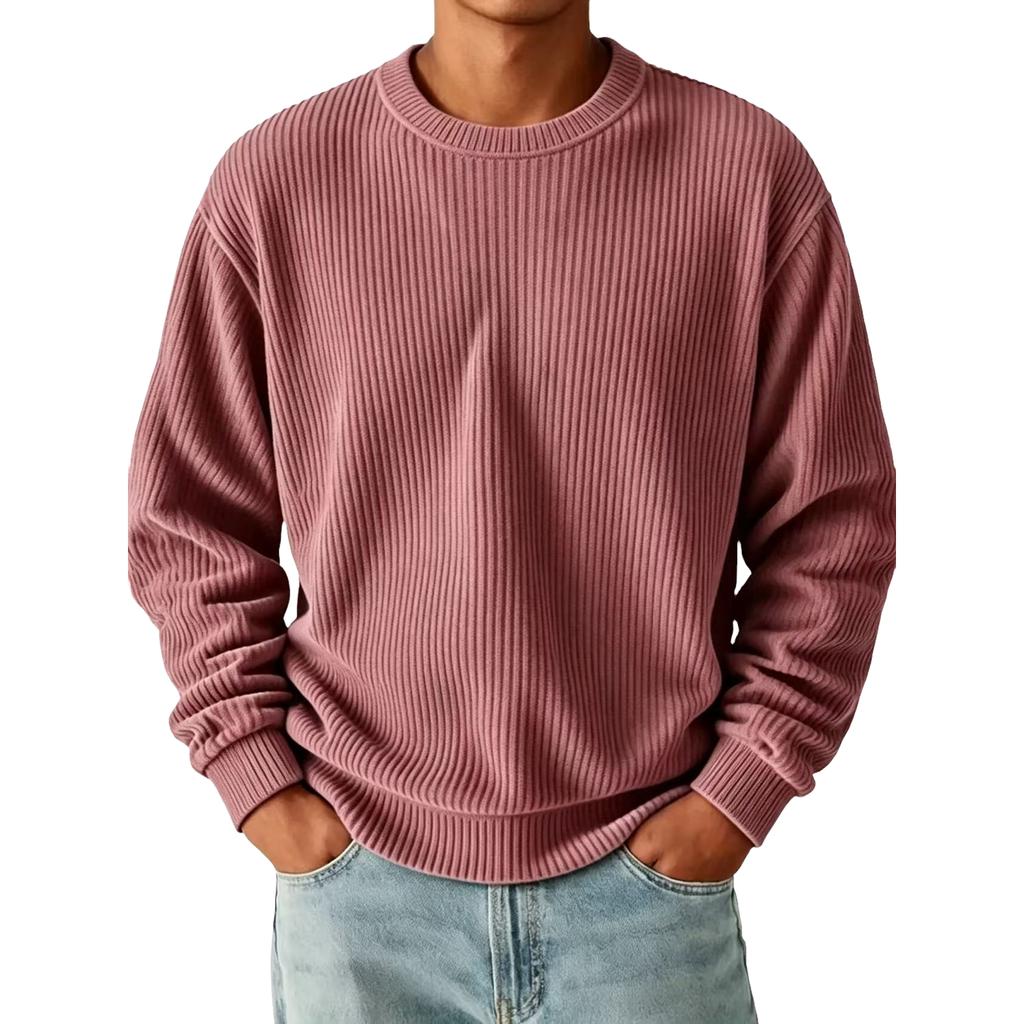 Men's Casual Color Long Sleeve Crewneck T-Shirt Loose Fit Top for Everyday Wear