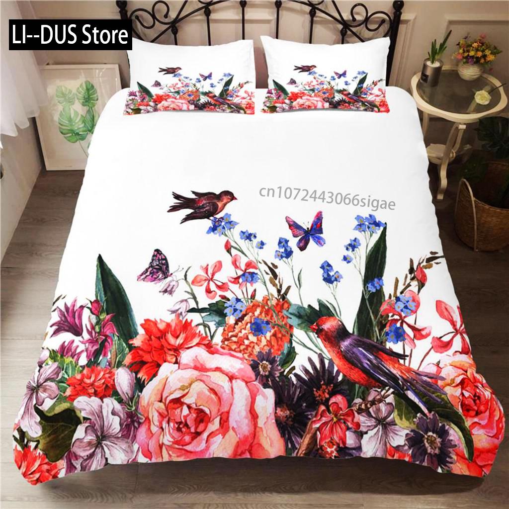 Flower Duvet Cover Set White Butterfly Flower Pattern Fantasy Purple Background Bedding Set Flower Theme King Size Quilt Cover