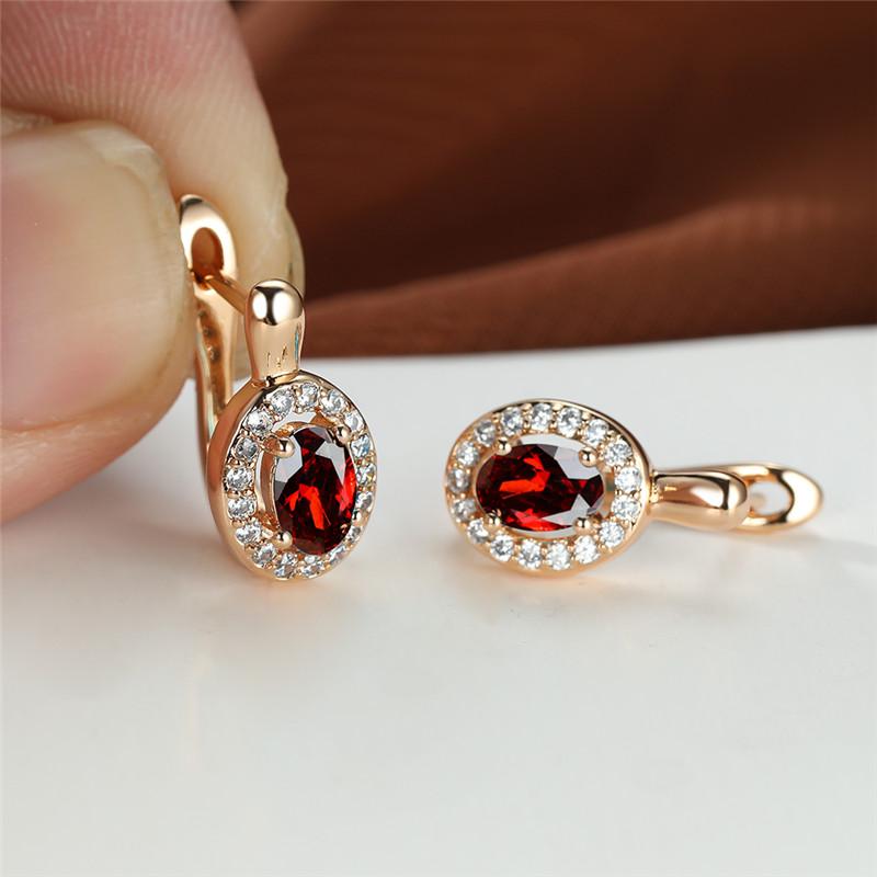 Cute Female Rose Gold Color Crystal Blue Stone Earrings Dainty Oval Zircon Wedding  For Women