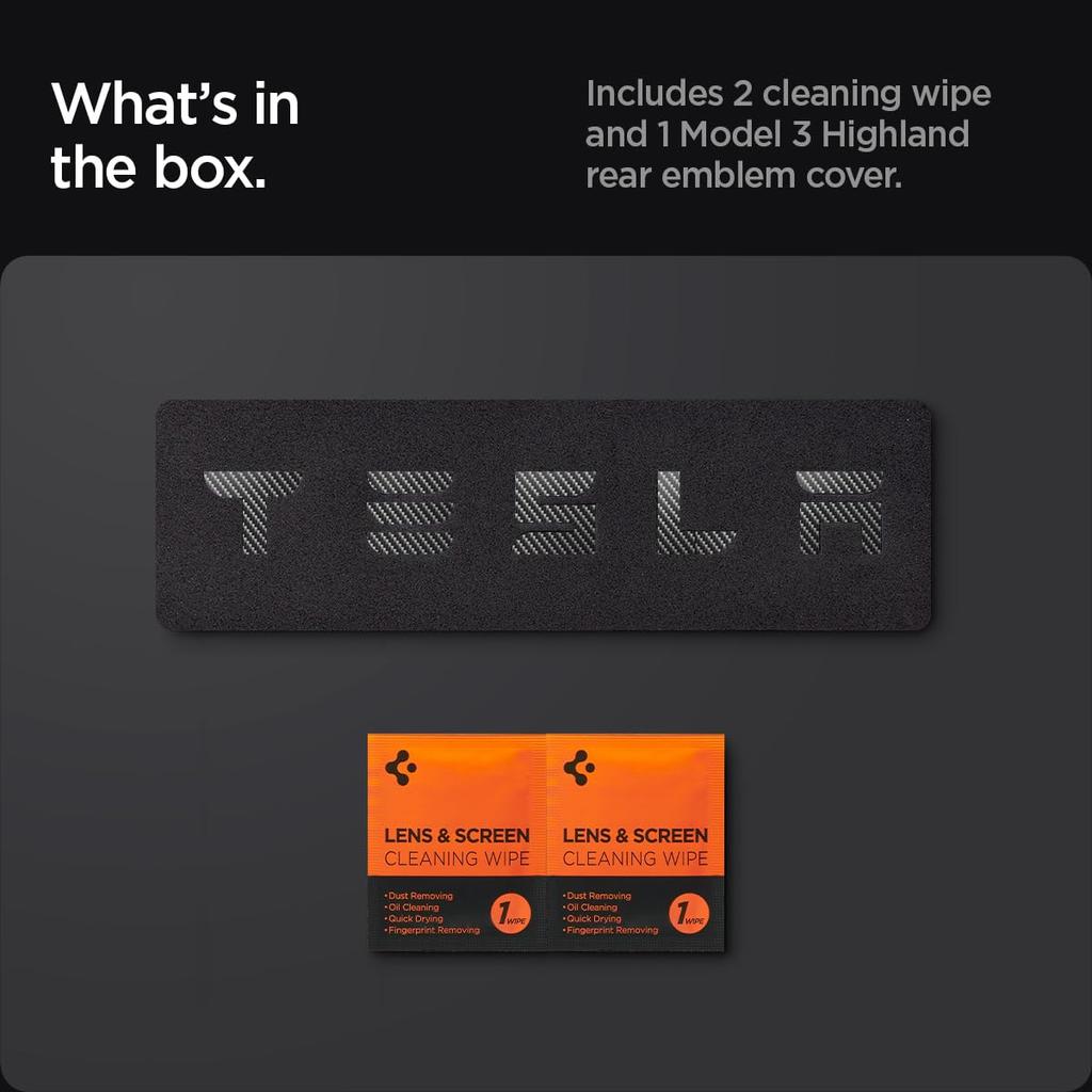 Spigen Rear Emblem Logo Full Coverage Pack for Tesla Model 3 Carbon Fiber 2024-2,