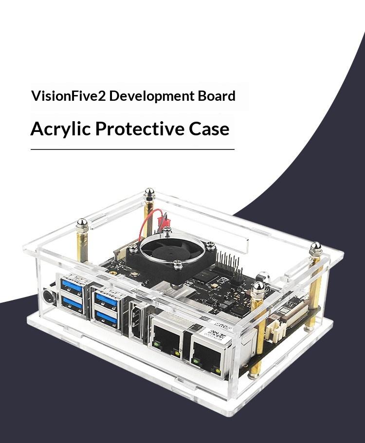 VisionFive 2 Dev Board Case Transparent Acrylic Enclosure with Cooling Fan